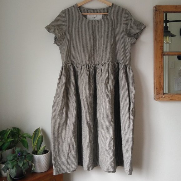 notPERFECTLINEN NPL Natural Stripes Linen Mama Dress! Size M - Picture 1 of 7